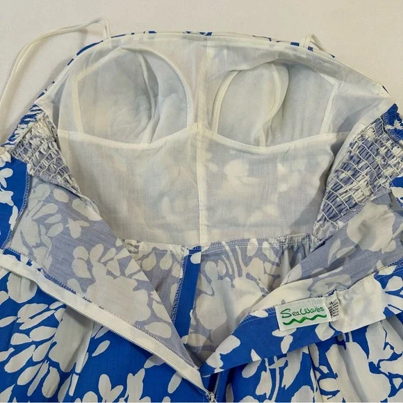 Vintage Sea Waves Summer Beach Tank Vibrant Blue White Resortwear Women’s 14 - Picture 5 of 13